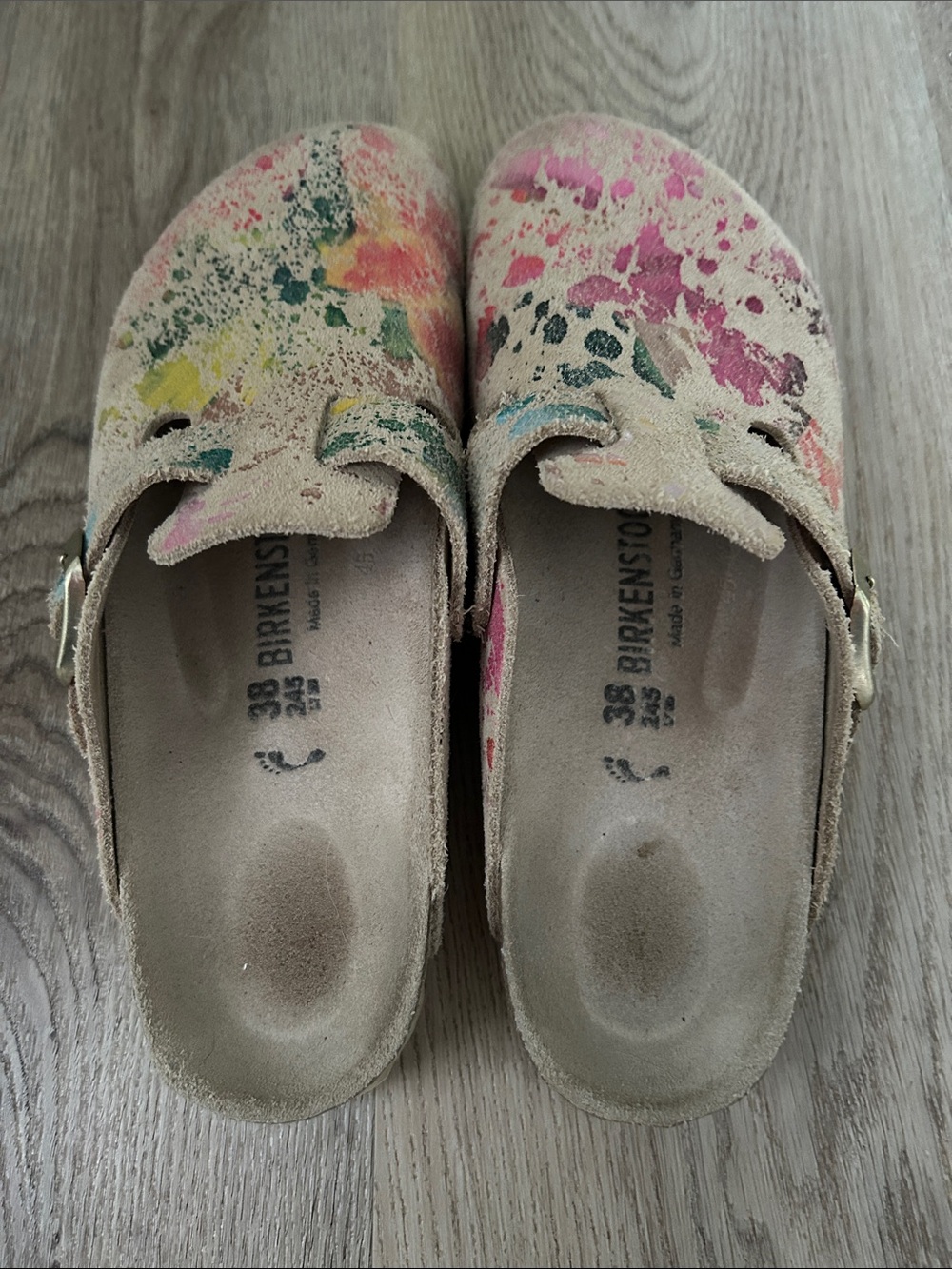 Birkenstock Rare Flower Crush Paint Splatter Print Boston Clog Sandals 38 7 - Picture 5 of 6
